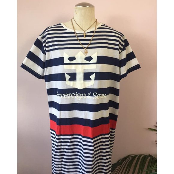 Vintage 80s Striped Oversize Anchor Dress - Picture 2 of 5